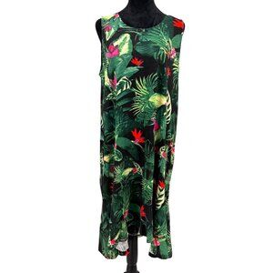 Lord & Taylor Dress‎ Womens L Tropical Floral Resortwear Vacation Midi Cotton